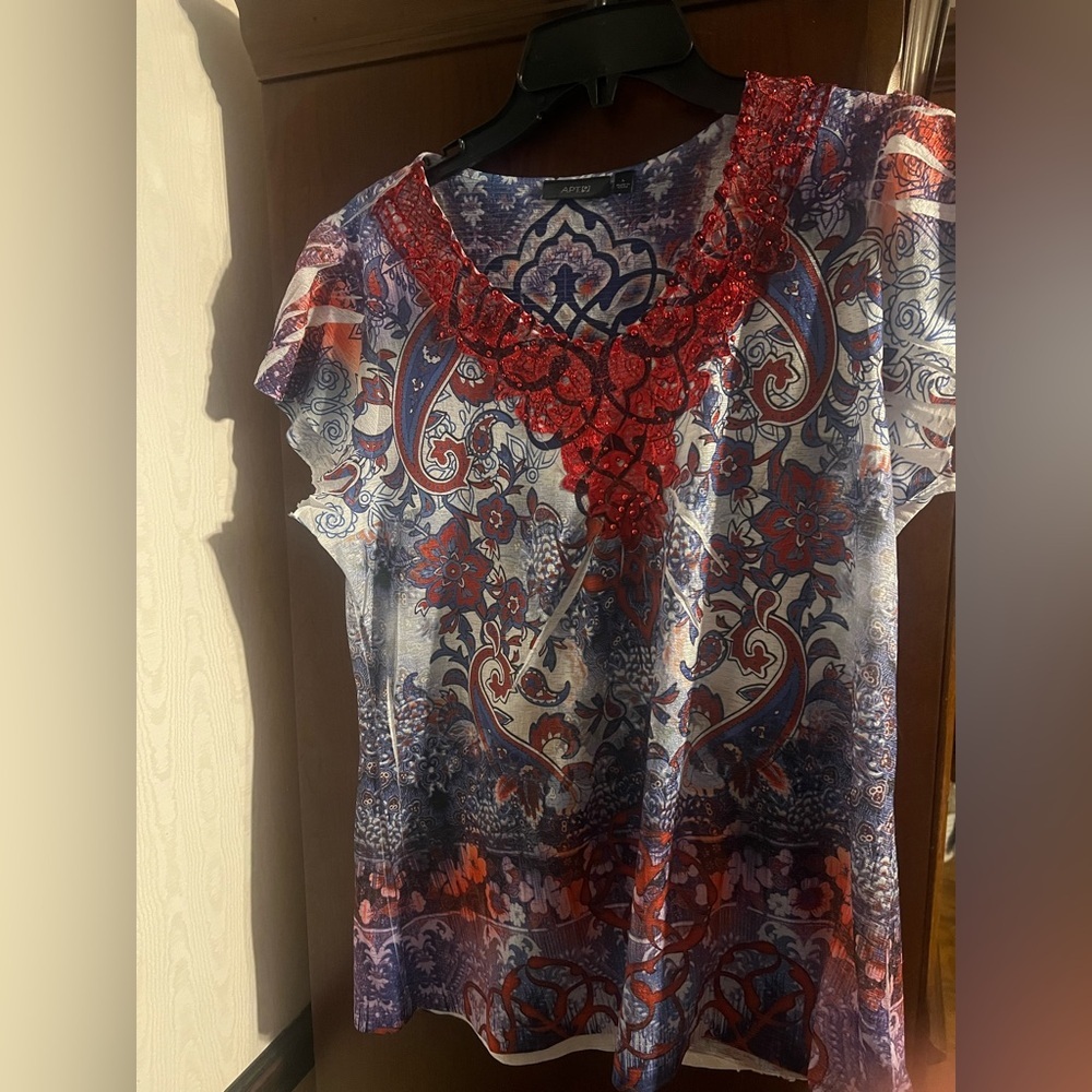 Apt. 9 Red and Black Graphic Embellished Blouse